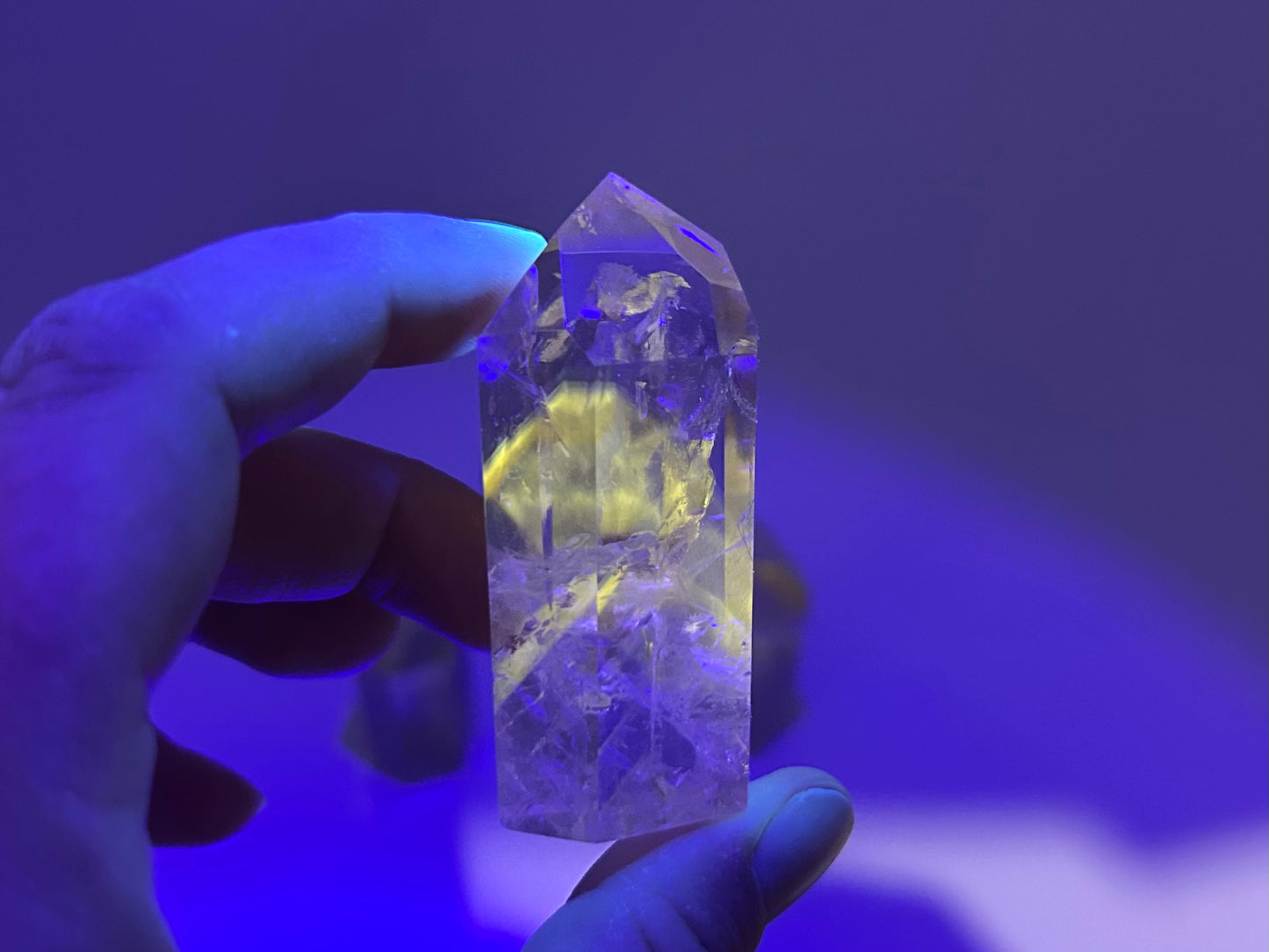UV Reactive Powellite in Quartz Points