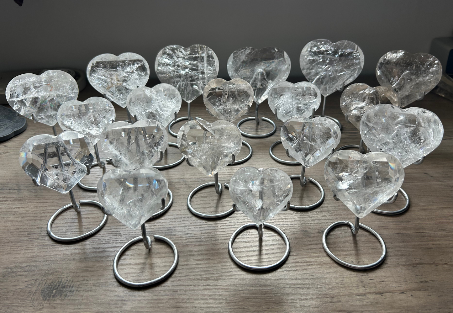 Clear Quartz Faceted Hearts on Stands