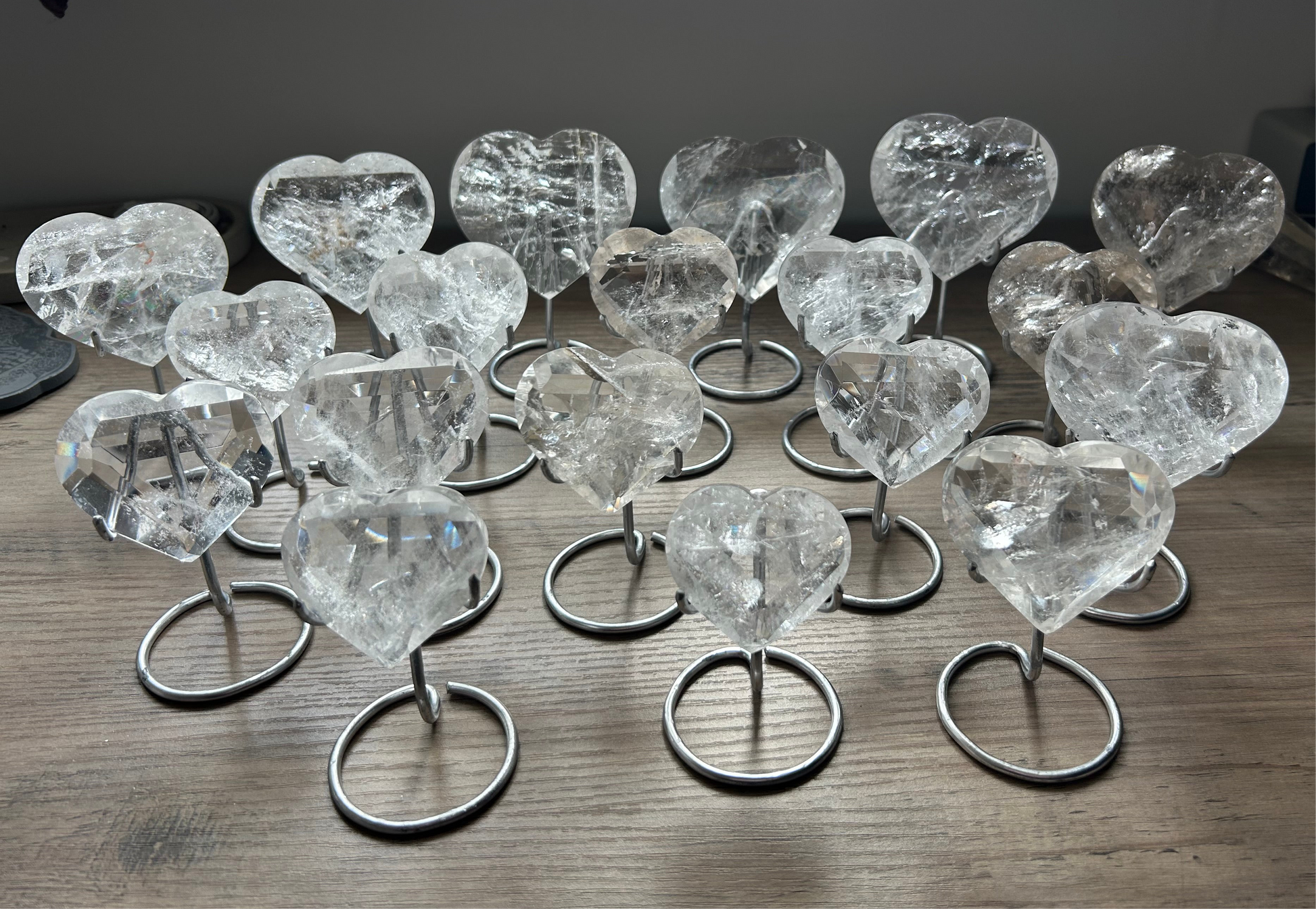 Clear Quartz Faceted Hearts on Stands - Lilith and Athena Wholesale