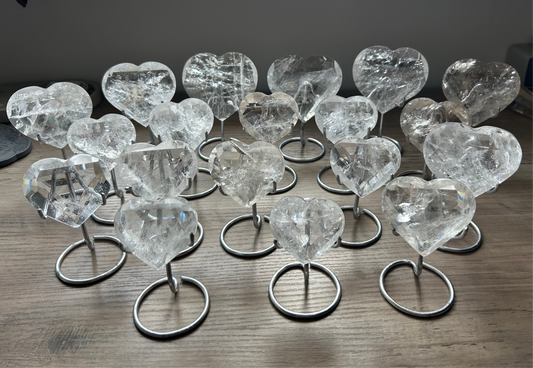Clear Quartz Faceted Hearts on Stands - Lilith and Athena Wholesale