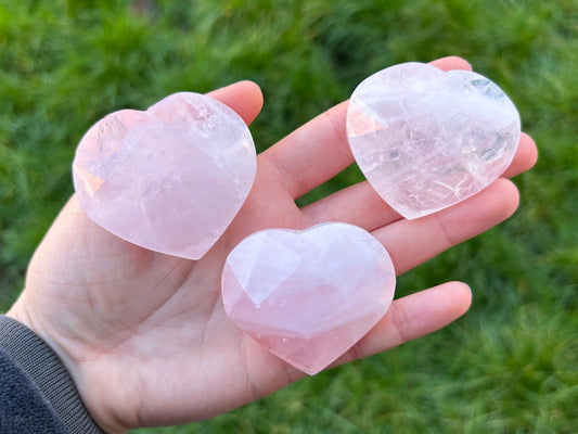 Rose Quartz Faceted Hearts