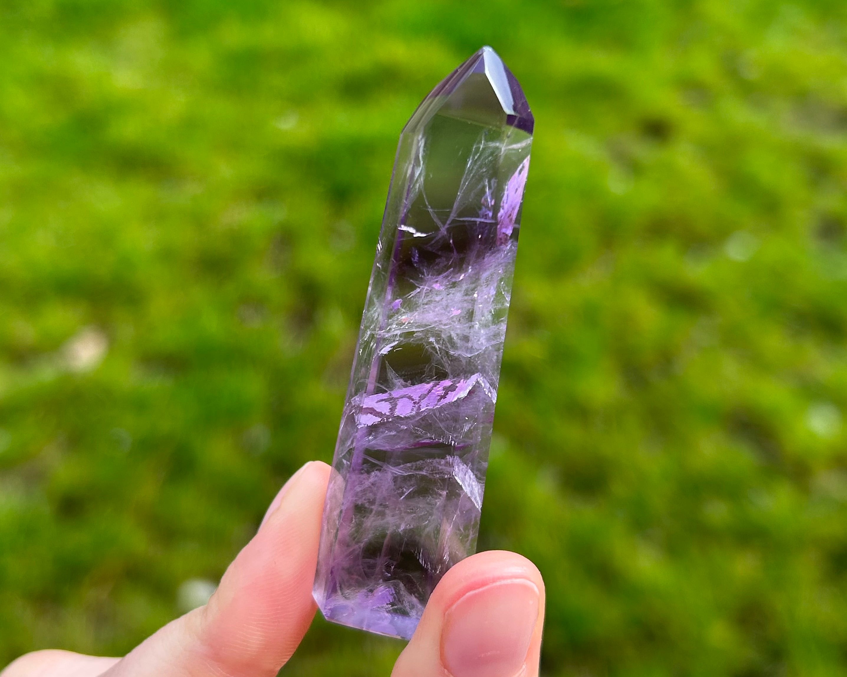 Beautiful Smoky Amethyst point with phantoms from high quality Brazil, 1 lb. 1.8 oz./504 grams